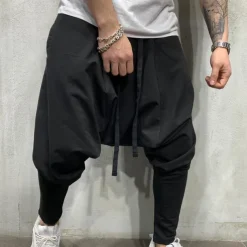 Men's Harem Joggers Trousers Casual Pants Drawstring Elastic Waist Baggy Solid Color Breathable Lightweight Full Length Casual Daily Streetwear Casual Hip-Hop Black White Micro-elastic