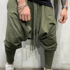 Men's Harem Joggers Trousers Casual Pants Drawstring Elastic Waist Baggy Solid Color Breathable Lightweight Full Length Casual Daily Streetwear Casual Hip-Hop Black White Micro-elastic