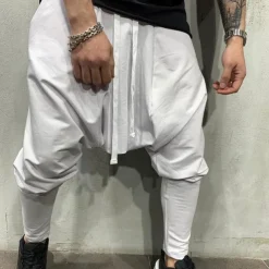 Men's Harem Joggers Trousers Casual Pants Drawstring Elastic Waist Baggy Solid Color Breathable Lightweight Full Length Casual Daily Streetwear Casual Hip-Hop Black White Micro-elastic