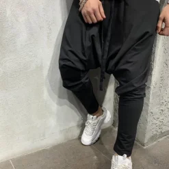 Men's Harem Joggers Trousers Casual Pants Drawstring Elastic Waist Baggy Solid Color Breathable Lightweight Full Length Casual Daily Streetwear Casual Hip-Hop Black White Micro-elastic