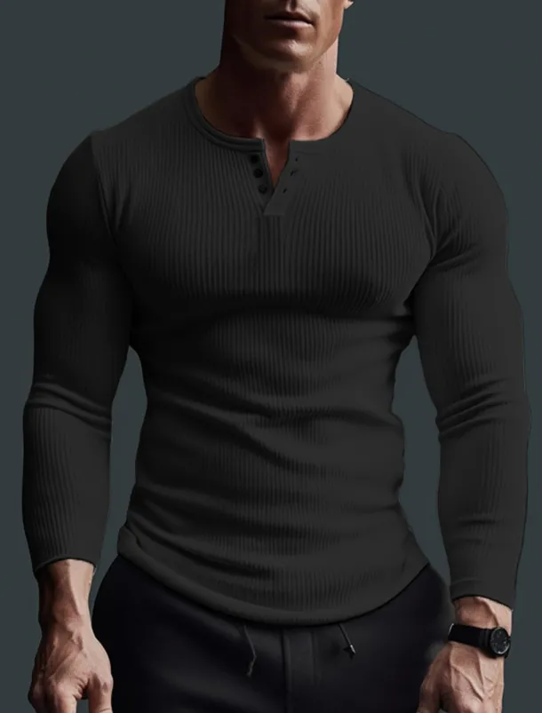 Men's Henley Shirt Ribbed Knit tee Tee Top Long Sleeve Shirt Plain Pit Strip Henley Street Vacation Long Sleeve Clothing Apparel Fashion Designer Basic