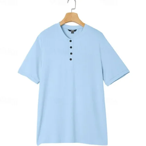 Men's Henley Shirt Short Sleeve Shirt Ribbed Knit tee Tee Top Short Sleeve Solid Color Daily Hawaiian Buttons Henley Outdoor Street Causal Summer Light Blue White Brown Henley T-Shirt