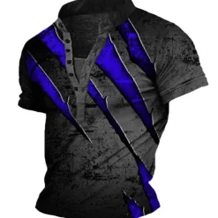 Men's Henley Shirt Tee Graphic Claw Marks Henley Clothing Apparel 3D Print Outdoor Daily Short Sleeve Button-Down Print Fashion Casual Comfortable