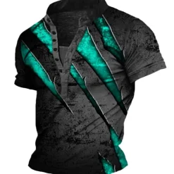 Men's Henley Shirt Tee Graphic Claw Marks Henley Clothing Apparel 3D Print Outdoor Daily Short Sleeve Button-Down Print Fashion Casual Comfortable