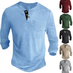 Men's Henley Shirt Tee Long Sleeve Shirt Plain Henley Casual Holiday Long Sleeve Button-Down Clothing Apparel Cotton Blend Fashion Designer Comfortable Essential