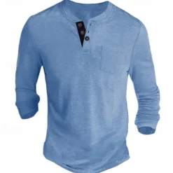 Men's Henley Shirt Tee Long Sleeve Shirt Plain Henley Casual Holiday Long Sleeve Button-Down Clothing Apparel Cotton Blend Fashion Designer Comfortable Essential