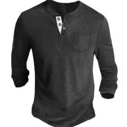 Men's Henley Shirt Tee Long Sleeve Shirt Plain Henley Casual Holiday Long Sleeve Button-Down Clothing Apparel Cotton Blend Fashion Designer Comfortable Essential