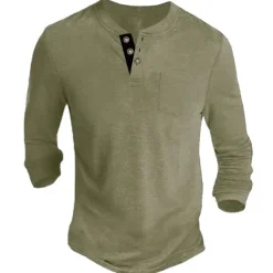 Men's Henley Shirt Tee Long Sleeve Shirt Plain Henley Casual Holiday Long Sleeve Button-Down Clothing Apparel Cotton Blend Fashion Designer Comfortable Essential