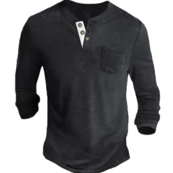 Men's Henley Shirt Tee Long Sleeve Shirt Plain Henley Casual Holiday Long Sleeve Button-Down Clothing Apparel Cotton Blend Fashion Designer Comfortable Essential