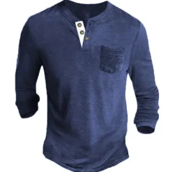 Men's Henley Shirt Tee Long Sleeve Shirt Plain Henley Casual Holiday Long Sleeve Button-Down Clothing Apparel Cotton Blend Fashion Designer Comfortable Essential