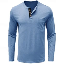 Men's Henley Shirt Tee Long Sleeve Shirt Plain Henley Casual Holiday Long Sleeve Button-Down Clothing Apparel Cotton Blend Fashion Designer Comfortable Essential