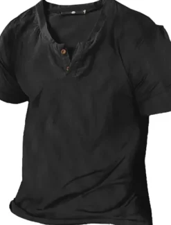 Men's Henley Shirt Tee Top Plain Henley Street Vacation Short Sleeve Button-Down Clothing Apparel Designer Basic Modern Contemporary