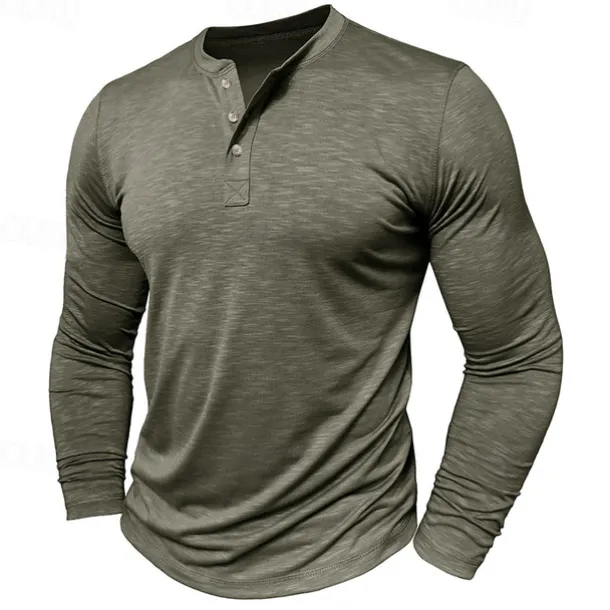 Men's Henley Shirt Tee Top Long Sleeve Solid Color Fashion Daily Buttons Henley Outdoor Street Causal Summer Army Green Black White Henley T-Shirt