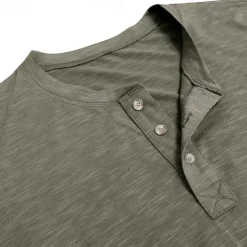 Men's Henley Shirt Tee Top Long Sleeve Solid Color Fashion Daily Buttons Henley Outdoor Street Causal Summer Army Green Black White Henley T-Shirt