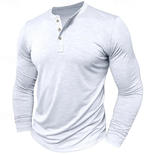 Men's Henley Shirt Tee Top Long Sleeve Solid Color Fashion Daily Buttons Henley Outdoor Street Causal Summer Army Green Black White Henley T-Shirt