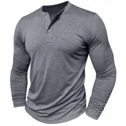 Men's Henley Shirt Tee Top Long Sleeve Solid Color Fashion Daily Buttons Henley Outdoor Street Causal Summer Army Green Black White Henley T-Shirt