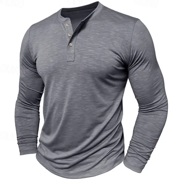 Men's Henley Shirt Tee Top Long Sleeve Solid Color Fashion Daily Buttons Henley Outdoor Street Causal Summer Army Green Black White Henley T-Shirt