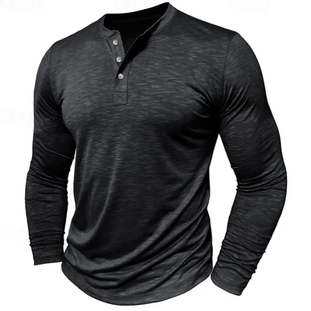 Men's Henley Shirt Tee Top Long Sleeve Solid Color Fashion Daily Buttons Henley Outdoor Street Causal Summer Army Green Black White Henley T-Shirt