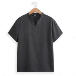 Men's Henley Shirt Tee Top Plain V Neck Street Vacation Short Sleeves Clothing Apparel Fashion Designer Basic