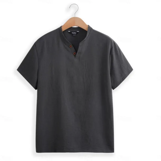 Men's Henley Shirt Tee Top Plain V Neck Street Vacation Short Sleeves Clothing Apparel Fashion Designer Basic