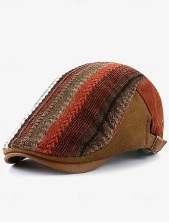 Men's Herringbone Ivy Cap with Adjustable Leather Strap - Vintage Style Flat Cap, Ideal for Casual Wear and Outdoor Activities