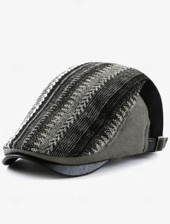 Men's Herringbone Ivy Cap with Adjustable Leather Strap - Vintage Style Flat Cap, Ideal for Casual Wear and Outdoor Activities