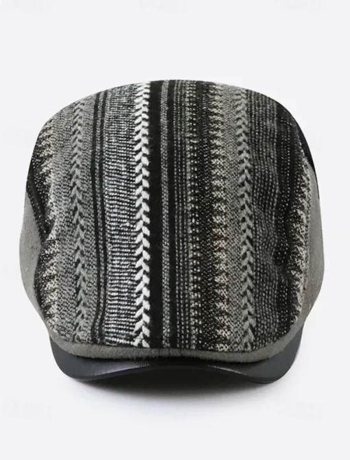 Men's Herringbone Ivy Cap with Adjustable Leather Strap - Vintage Style Flat Cap, Ideal for Casual Wear and Outdoor Activities