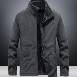 Men's Hiking Fleece Jacket Windbreaker Polar Fleece Winter Outdoor Solid Color Thermal Warm Windproof Lightweight Stand Collar Outerwear Trench Coat Top Single Slider Hunting Fishing Climbing Blue