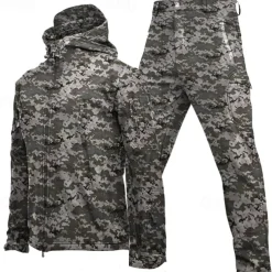 Men's Hiking Jacket Hiking Jacket with Pants Outdoor Camo Windproof Front Zipper Lightweight Jacket Clothing Suit Full Zip Camping / Hiking / Caving Dark Grey Black Yellow Army Green Blue