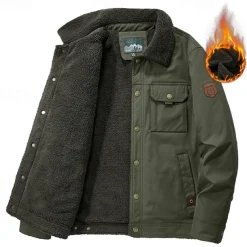 Men's Hiking Jacket Hiking Fleece Jacket Outdoor Thermal Warm Fleece Lining Windbreaker Jacket Traveling Army Green Khaki Dark Blue