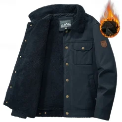 Men's Hiking Jacket Hiking Fleece Jacket Outdoor Thermal Warm Fleece Lining Windbreaker Jacket Traveling Army Green Khaki Dark Blue