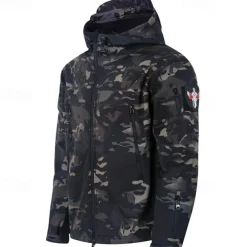 Men's Hiking Jacket Outdoor Camo Windproof Front Zipper Lightweight Jacket Full Zip Camping / Hiking / Caving Forest Green Black camouflage Black Army Green Camouflage