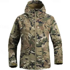 Men's Hiking Jacket Outdoor Camo Windproof Front Zipper Lightweight Jacket Full Zip Camping / Hiking / Caving Forest Green Black camouflage Black Army Green Camouflage