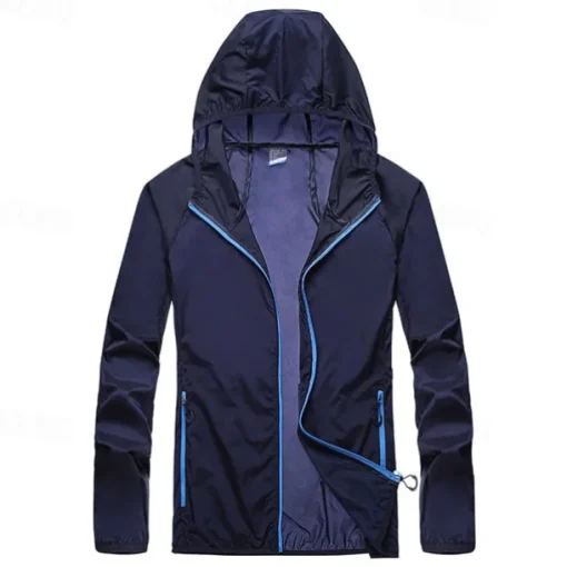 Men's Hiking Jacket Outdoor Sun Protection Breathable Multi-Pockets Front Zipper Lightweight Jacket Full Zip Beach White Blue Dark Blue Grey