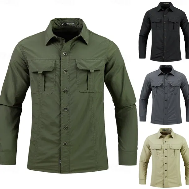 Men's Hiking Shirt Fishing Shirt Outdoor Long Sleeve UPF50+ UV Protection Breathable Quick Dry Sweat wicking Top Summer Spring Outdoor Fishing Daily Wear Black Army Green Khaki