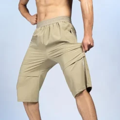 Men's Hiking Shorts Summer Outdoor Breathable Quick Dry Zipper Pocket Lightweight Capri Pants Bottoms Drawstring Elastic Waist Army green seven Khaki Seven Fishing Climbing Beach M L XL 2XL 3XL