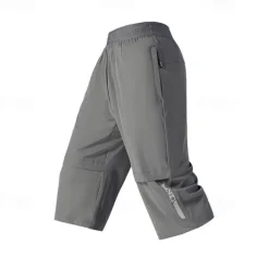 Men's Hiking Shorts Summer Outdoor Breathable Quick Dry Zipper Pocket Lightweight Capri Pants Bottoms Drawstring Elastic Waist Army green seven Khaki Seven Fishing Climbing Beach M L XL 2XL 3XL