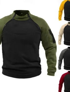 Men's Hiking Sweatshirt Fleece Hoodie Tactical Hoodie Stand Collar Sports & Outdoor Daily Holiday Patchwork Color Block Yellow Red Blue Activewear Streetwear Sport Spring & Fall