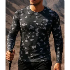 Men's Hiking top Tee shirt Long Sleeve Crew Neck Tee Tshirt Top Outdoor Quick Dry Lightweight Elastic Breathable Pullover Polyester Camo Royal Blue Blue Grey Tennis Golf Running