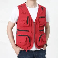 Men's Hiking Vest Hiking Fleece Vest Sleeveless Vest Outdoor Breathable Comfortable Pocket Polyester Black Army Green Red Hunting Fishing Climbing