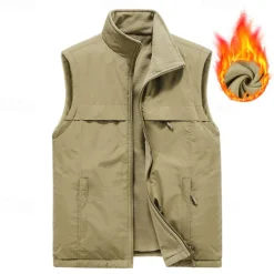 Men's Hiking Vest Hiking Fleece Vest Sleeveless Vest Outdoor Thermal Warm Fleece Lining Comfortable Winter Multiple Pockets Polyester Black Army Green Khaki Hunting Fishing Climbing