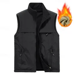 Men's Hiking Vest Hiking Fleece Vest Sleeveless Vest Outdoor Thermal Warm Fleece Lining Comfortable Winter Multiple Pockets Polyester Black Army Green Khaki Hunting Fishing Climbing