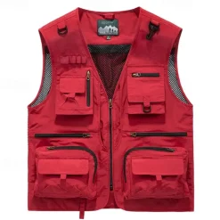 Men's Hiking Vest Hiking Fleece Vest Sleeveless Vest Outdoor Breathable Comfortable Pocket Polyester Black White Army Green Hunting Fishing Climbing