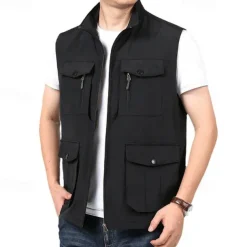 Men's Hiking Vest Hiking Fleece Vest Sleeveless Vest Outdoor Comfortable Breathable Pocket Polyester Black Army Green Khaki Hunting Fishing Climbing