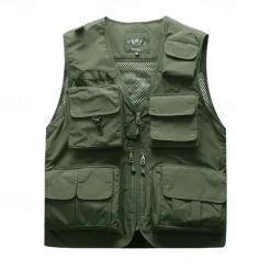 Men's Hiking Vest Hiking Fleece Vest Sleeveless Vest Outdoor Breathable Comfortable Pocket Polyester Dark Grey Black Yellow Hunting Fishing Climbing