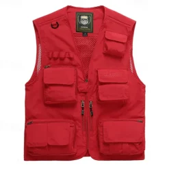 Men's Hiking Vest Hiking Fleece Vest Sleeveless Vest Outdoor Breathable Comfortable Pocket Polyester Dark Grey Black Yellow Hunting Fishing Climbing