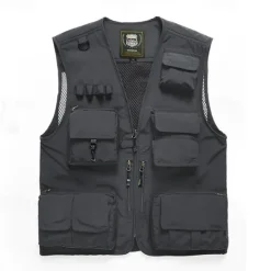 Men's Hiking Vest Hiking Fleece Vest Sleeveless Vest Outdoor Breathable Comfortable Pocket Polyester Dark Grey Black Yellow Hunting Fishing Climbing