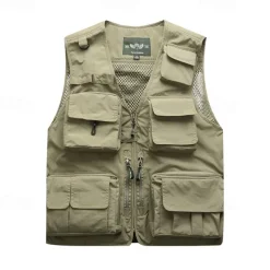 Men's Hiking Vest Hiking Fleece Vest Sleeveless Vest Outdoor Breathable Comfortable Pocket Polyester Dark Grey Black Yellow Hunting Fishing Climbing