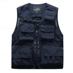 Men's Hiking Vest Hiking Fleece Vest Sleeveless Vest Outdoor Breathable Comfortable Pocket Polyester Dark Grey Black Yellow Hunting Fishing Climbing