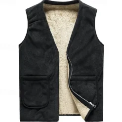Men's Hiking Vest Hiking Fleece Vest Sleeveless Vest Outdoor Thermal Warm Fleece Lining Comfortable Winter Pocket Polyester Black Grey Hunting Fishing Climbing